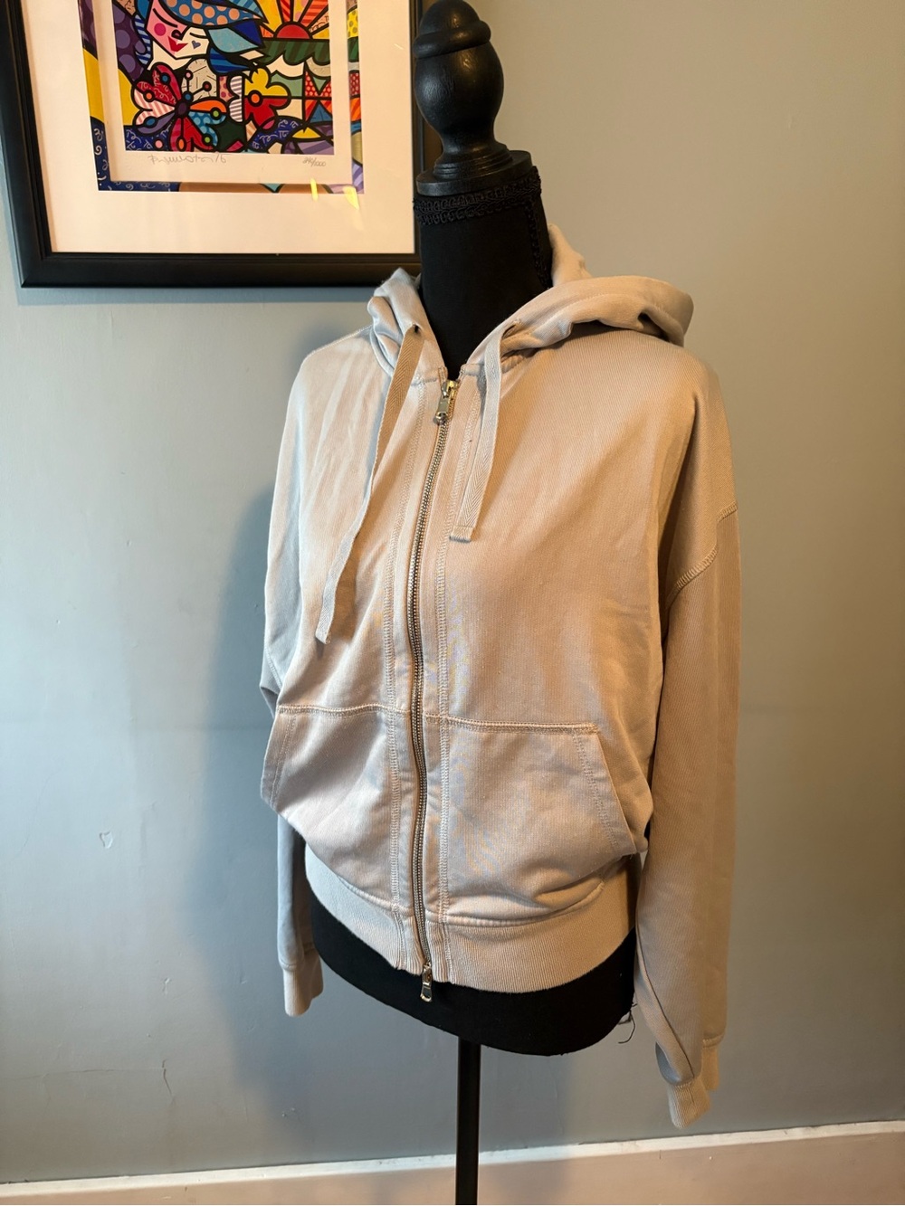 ATM Grey Zip Up Hoodie with Knit Colorful Stripe